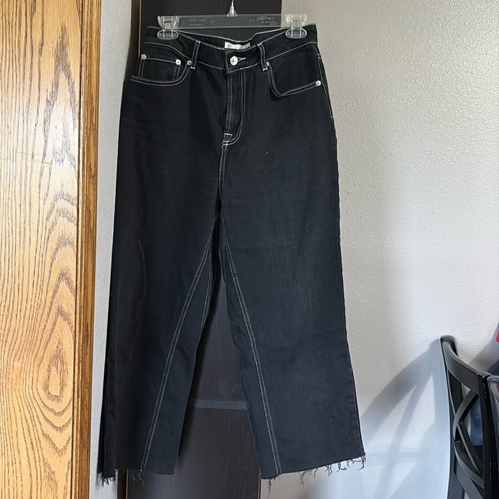 Women’s TopShop Moto 30x32 Wide Leg Distressed Hem Black Jeans